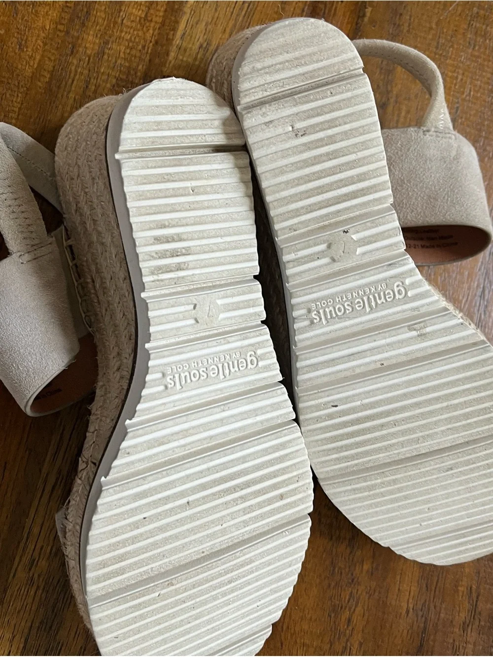gentle souls Taupe Suede Double-Strap Wedge Sandals